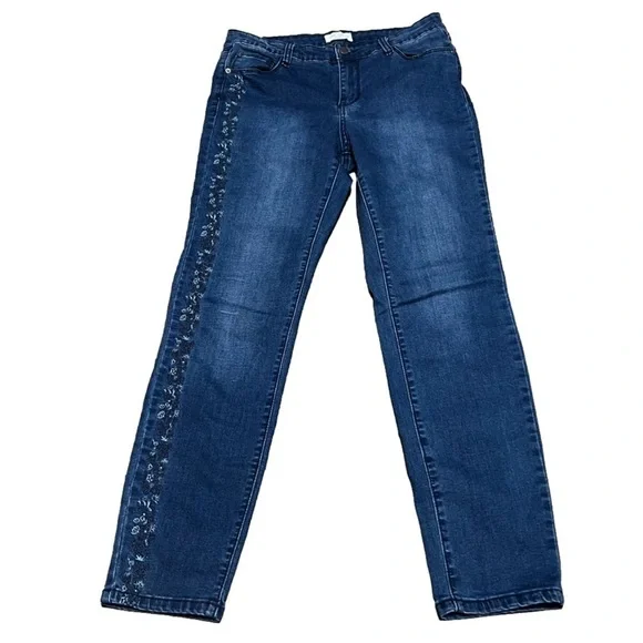 Women's Blue Jeans with Embroidered Detail - Picture 1 of 10